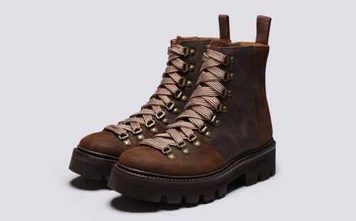 Nanette Womens Hiker Boots in Brown Waxy Leather Grenson