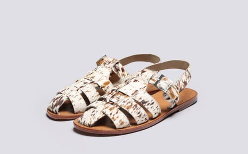 Quincy | Mens Sandals in Western Print Hair on Hide | Grenson