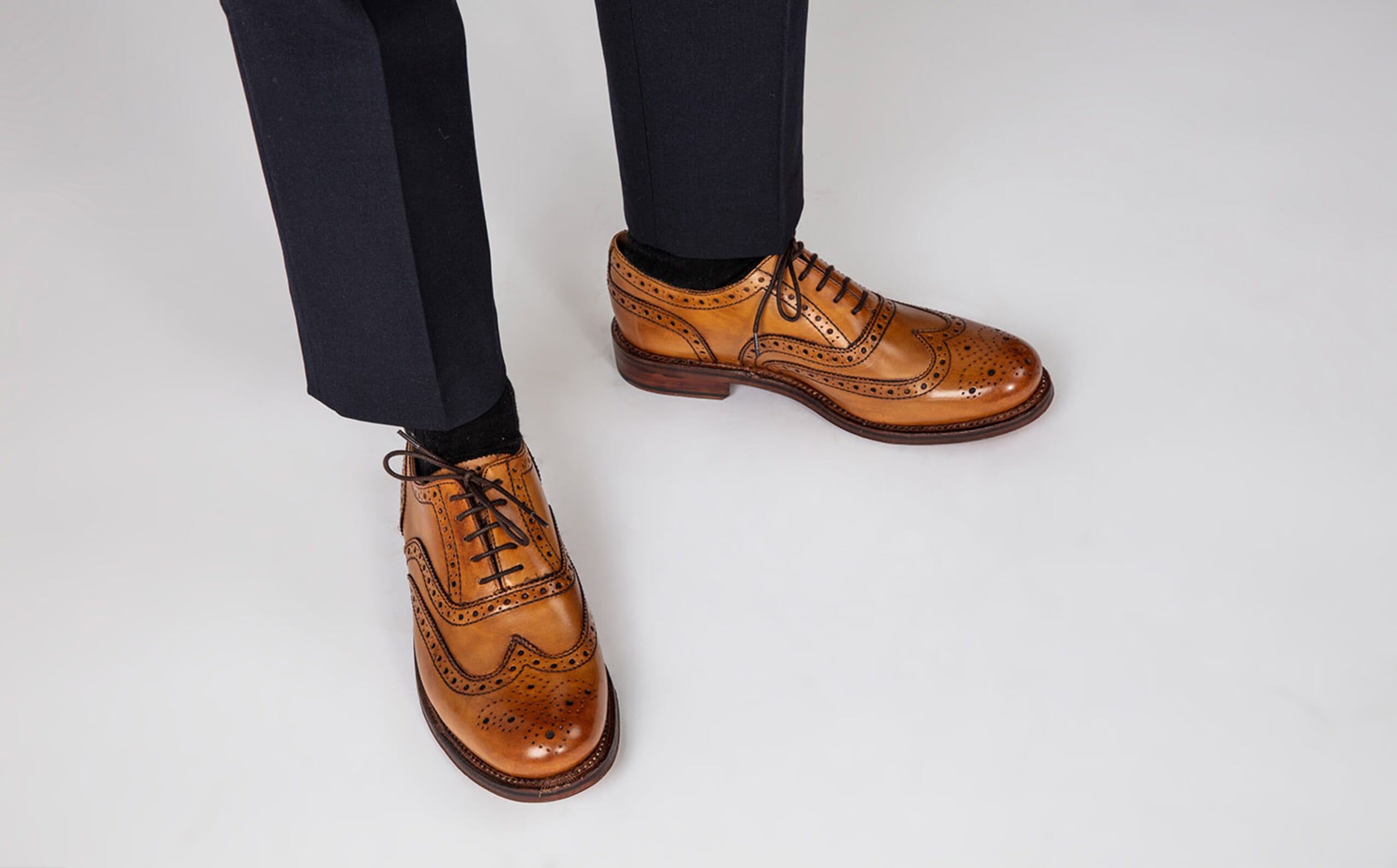 Stanley | Mens Oxford Brogue in Tan Calf Leather with a  display picture 2