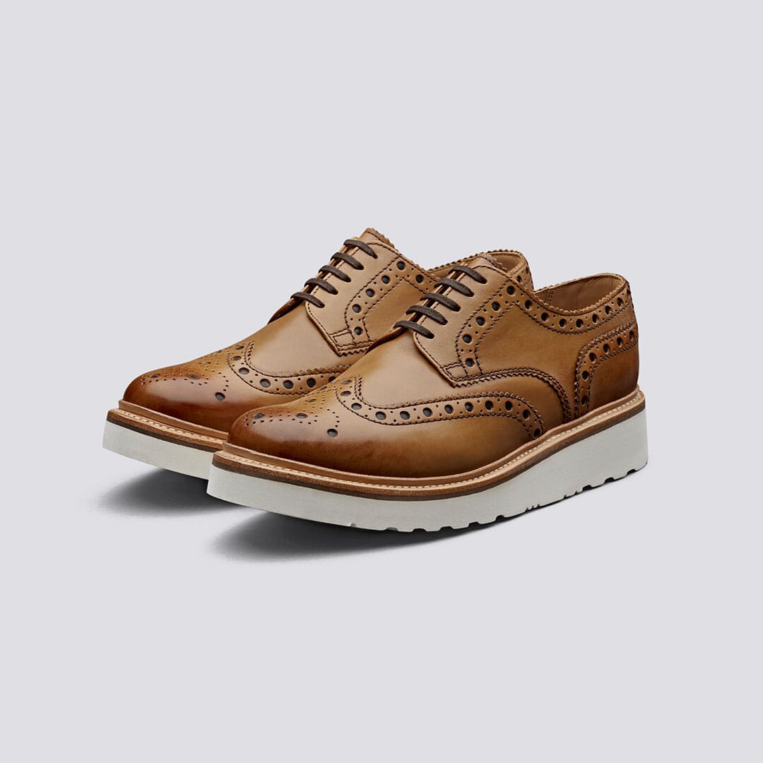 Archie | Mens Gibson Brogue in Tan Calf Leather with a White Wedge