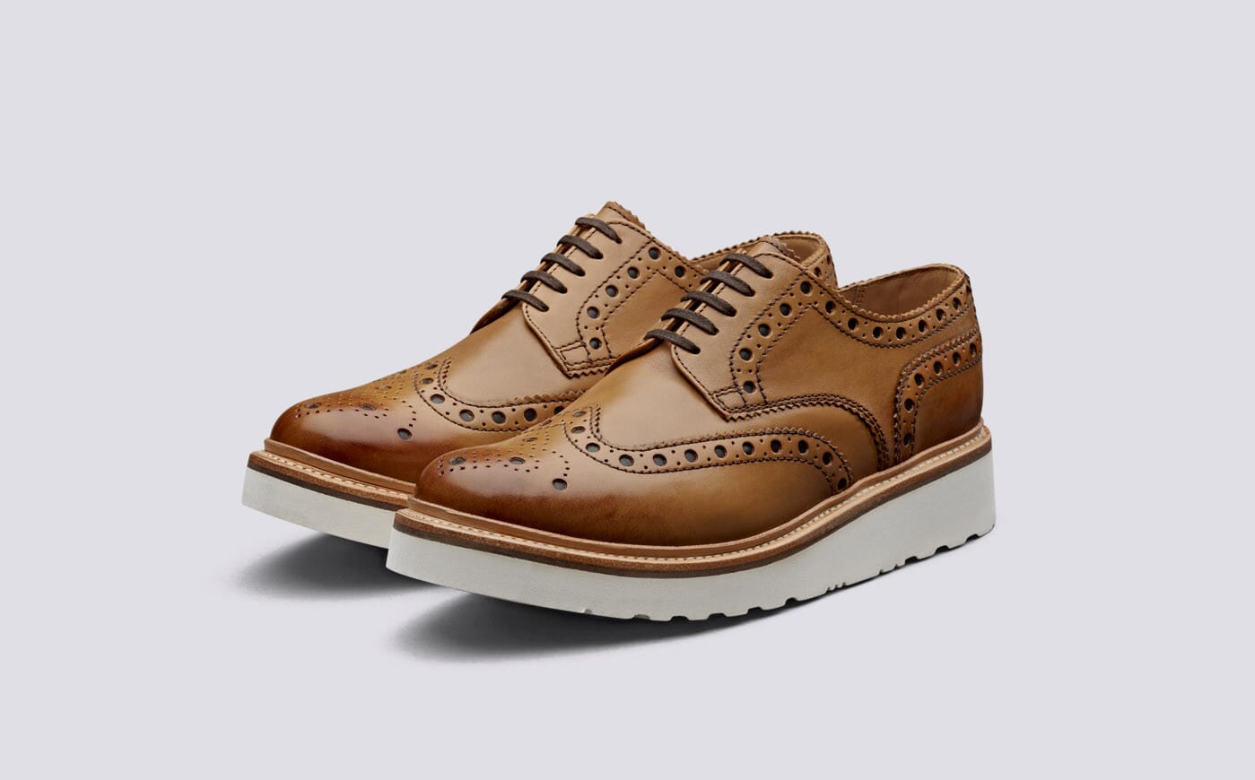 Archie | Mens Gibson Brogue in Tan Calf Leather with a White Wedge Sole ...