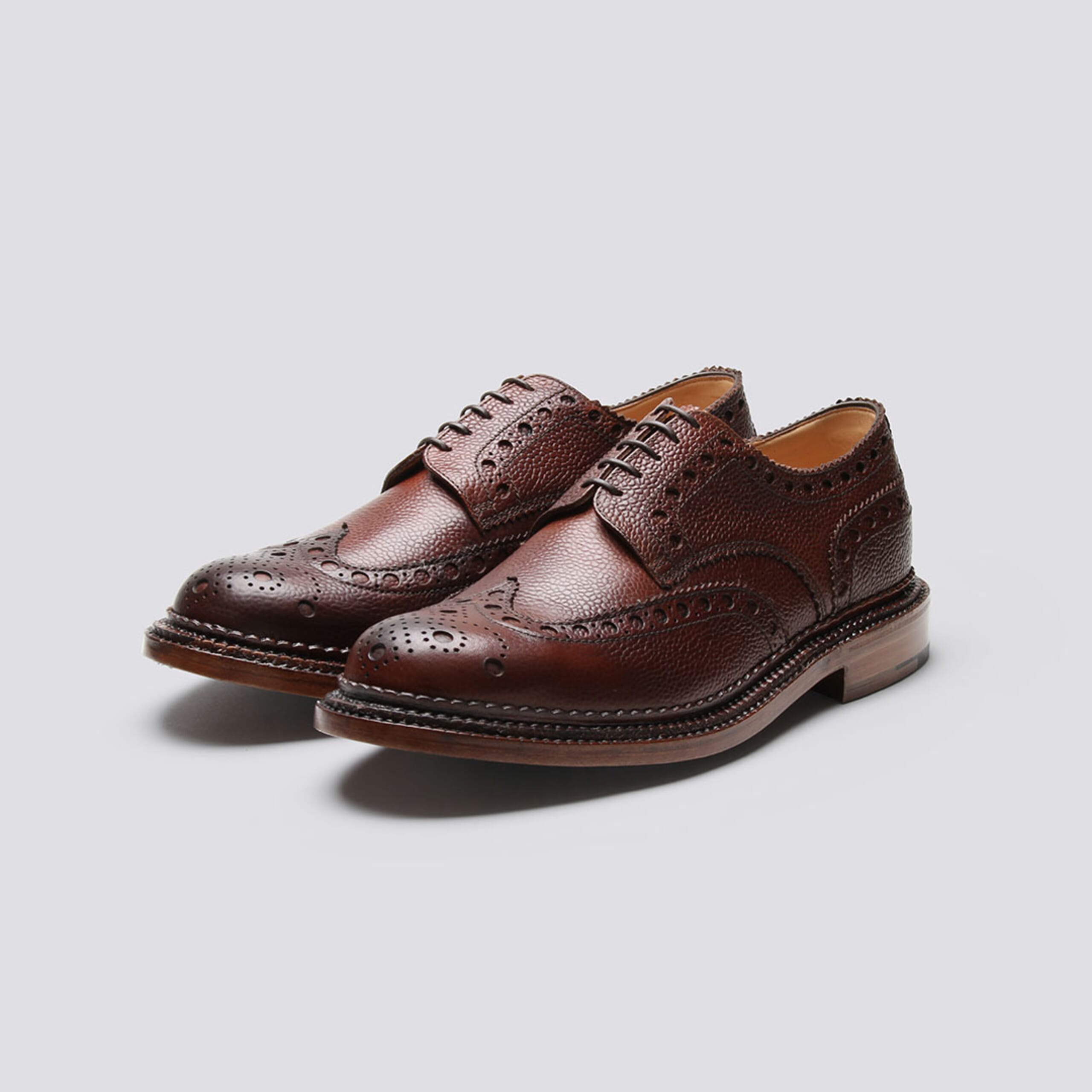 GRENSON Archie Triple Welt Men’s Dress Shoe in Cognac Size Archie | Mens Brogue Shoes in Tan Handpainted Leather with a  main image 2