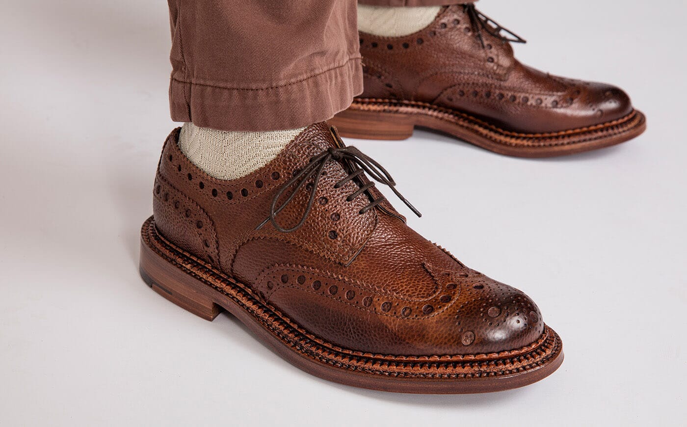 Archie Mens Gibson Brogue in Brown Calf Grain Leather with a Triple Welt Leather Sole Grenson Shoes
