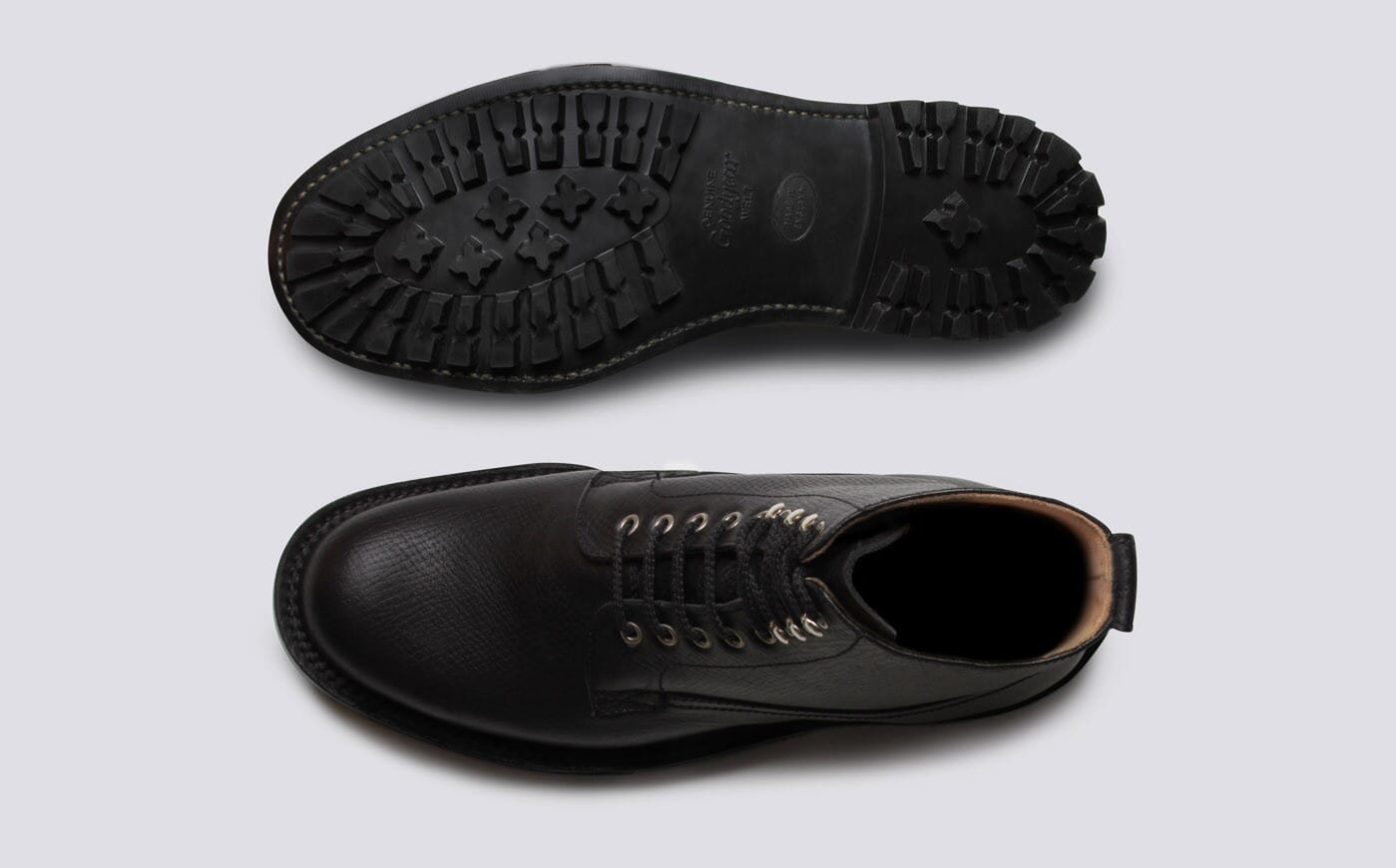 Vincent Mens Derby Boot in Black Russia Grain Leather with a Commando Sole Grenson Shoes