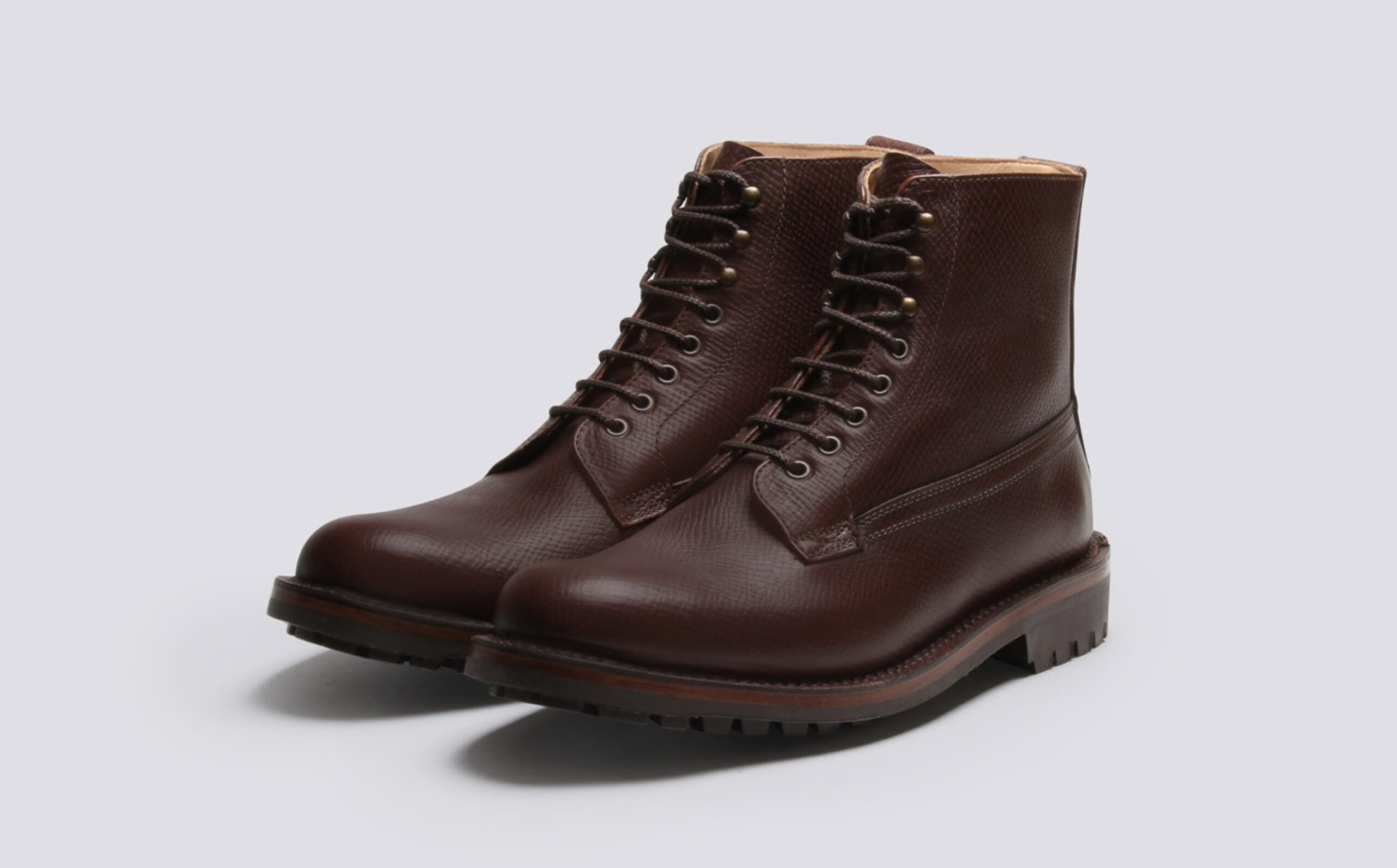 Vincent | Mens Derby Boot in Brown Russia Grain Leather with a Commando ...