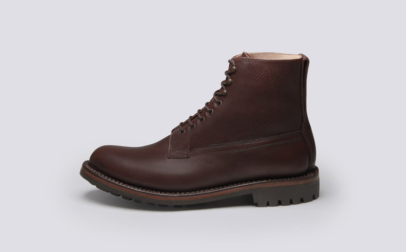 Vincent Mens Derby Boot in Brown Russia Grain Leather with a Commando Sole Grenson Shoes