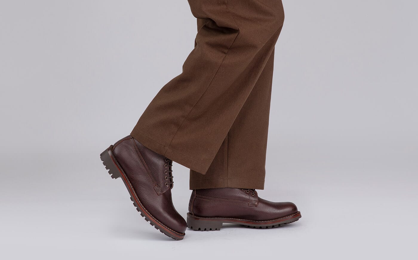 Vincent Mens Derby Boot in Brown Russia Grain Leather with a Commando Sole Grenson Shoes