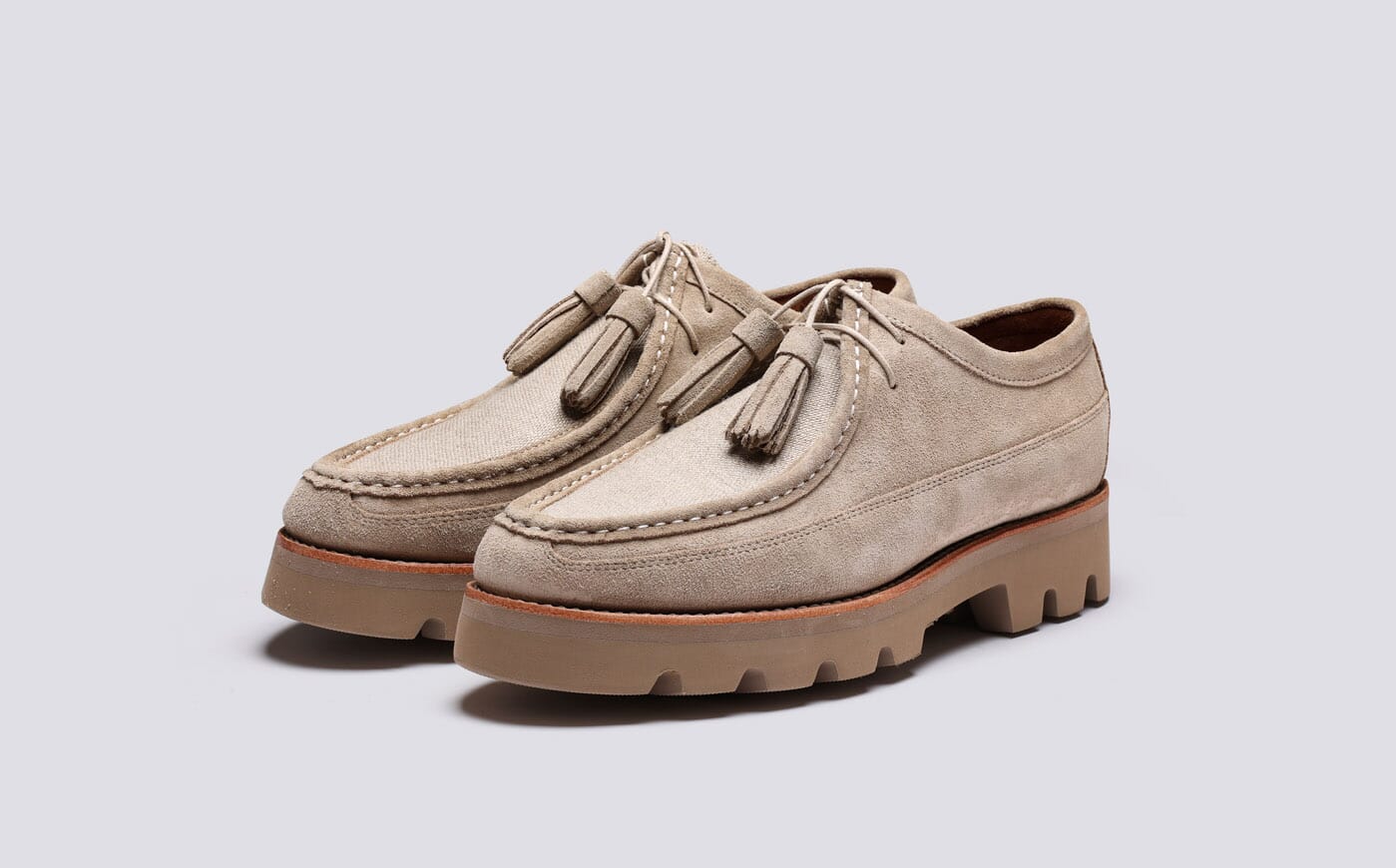 Grenson Derby Shoes Men\'s Size UK 7 Beige Suede Platform 4043-157 Classic Casual Bennett | Mens Derby Shoes in Beige Suede | Grenson main image 2