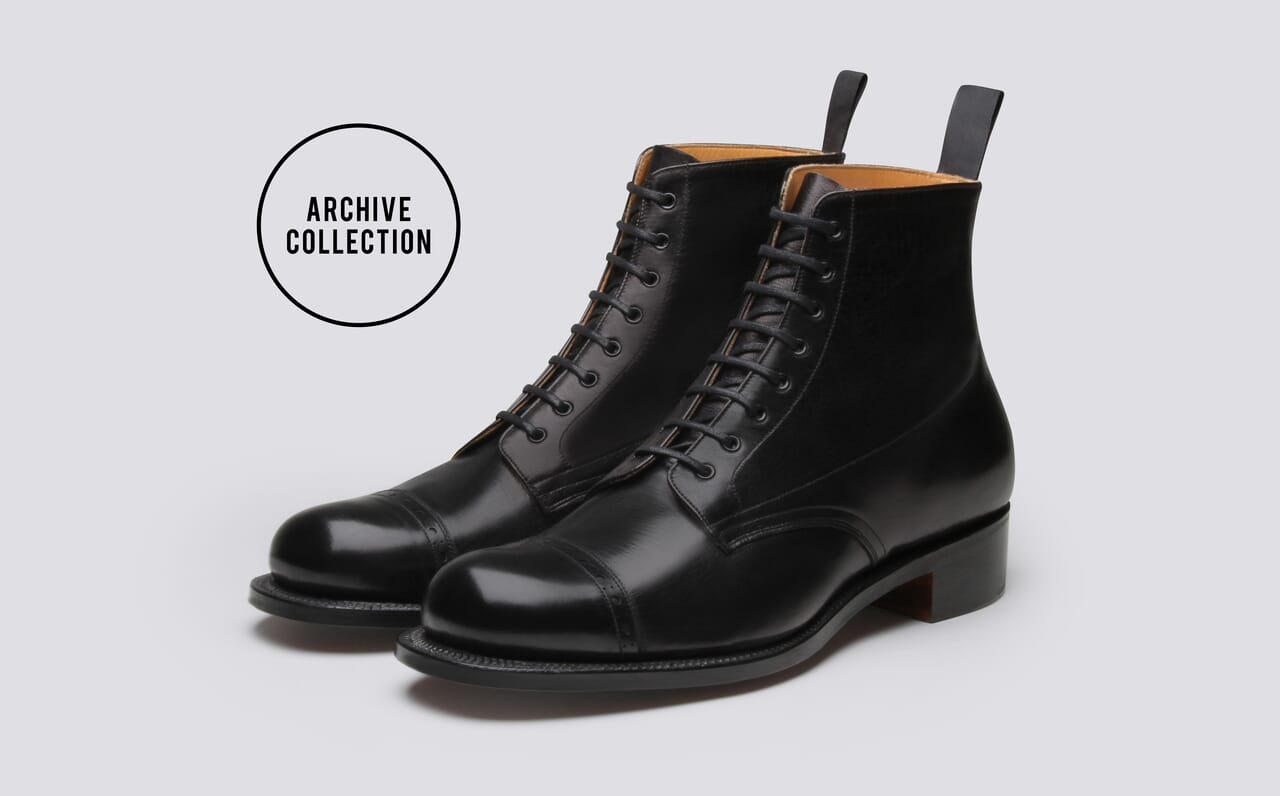Shoe No.1 Mens Derby Boot in Black Glace Kid Leather on a Leather Sole Grenson Shoes