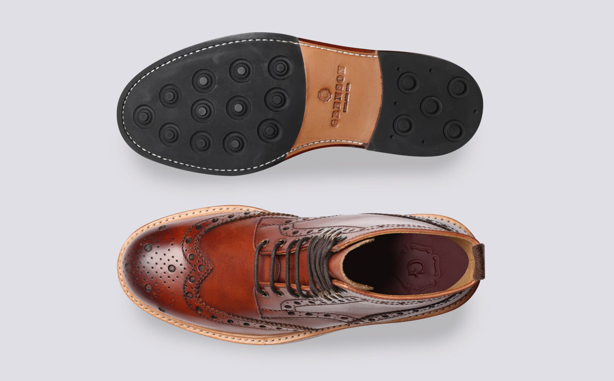 Fred | Mens Brogue Boots in Tan Handpainted Leather | Grenson