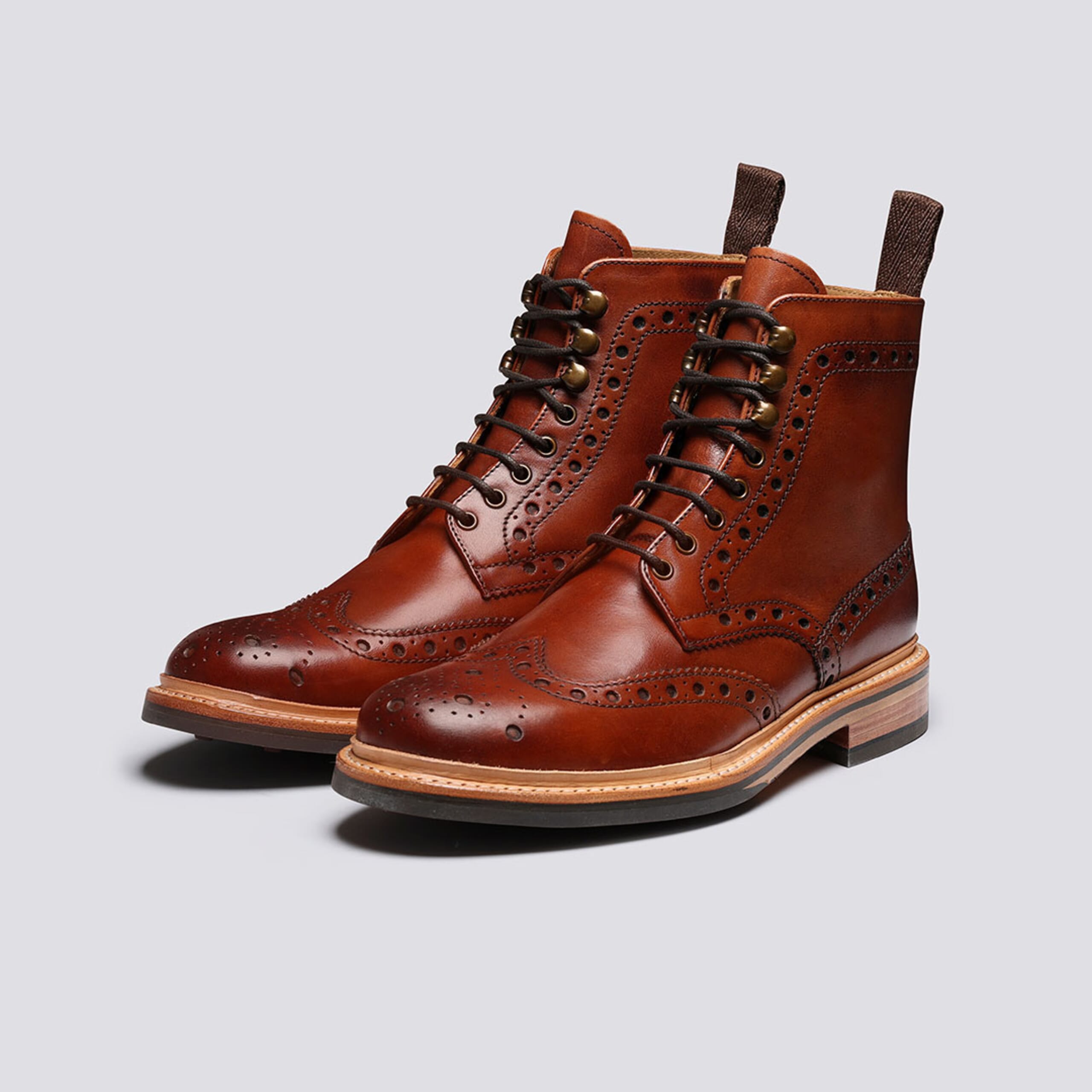 Grenson England Tan Oxford Brogue Boots SIZE 9 (UK), 9.5 (US) Fred | Mens Brogue Boots in Tan Handpainted Leather | Grenson main image 3