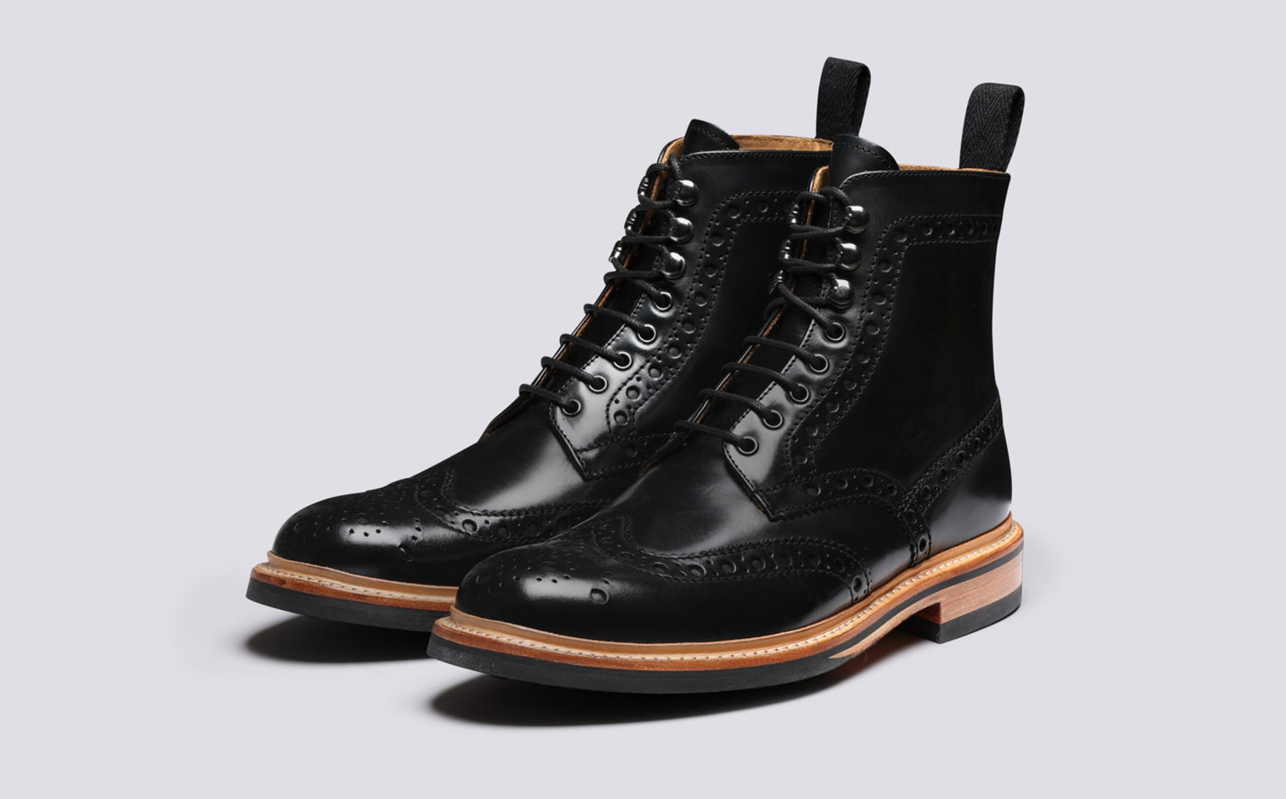 Fred | Mens Brogue Boots in Black Colorado Leather | Grenson