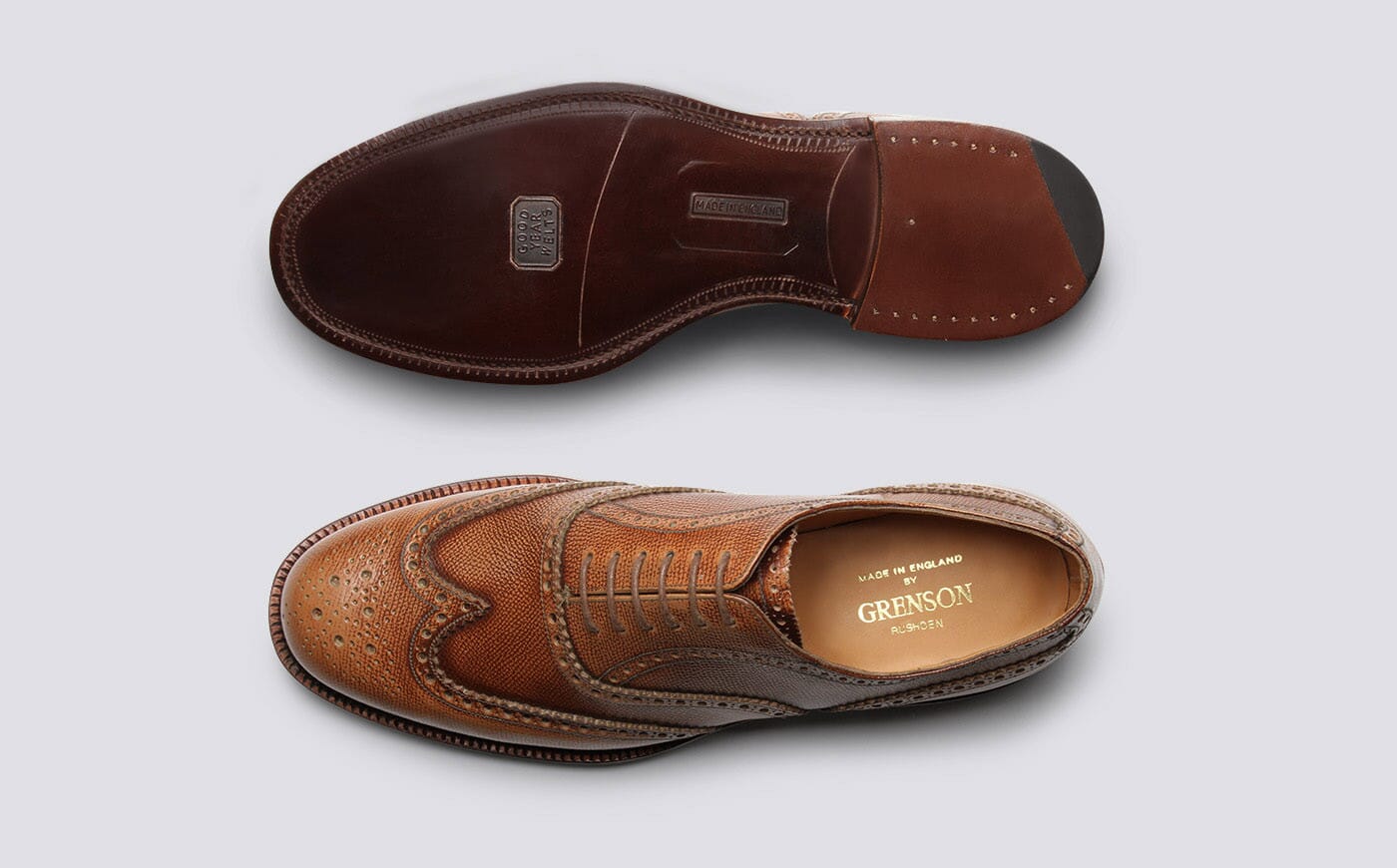 Shoe No.4 Mens Brogues in Tan Grain Leather on a Leather Sole Grenson Shoes