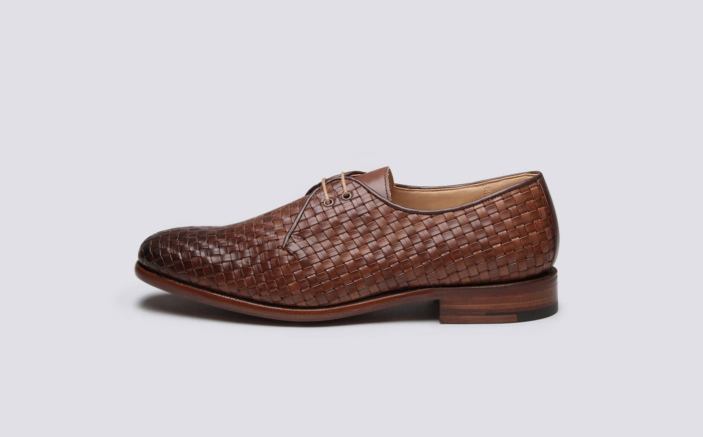 Shoe No.7 Mens Derby in Brown Woven Leather on a Leather Sole Grenson Shoes