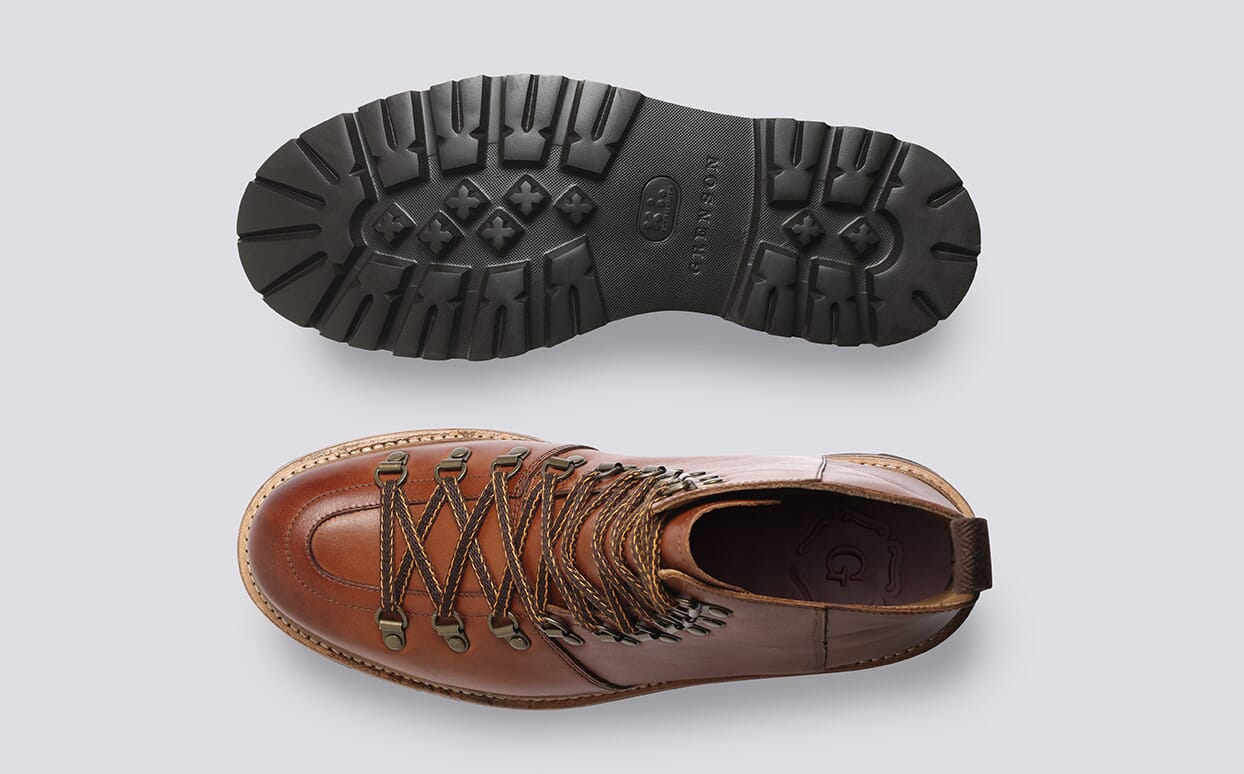 Brady | Mens Hiker Boots in Tan Leather on Commando Sole | Grenson