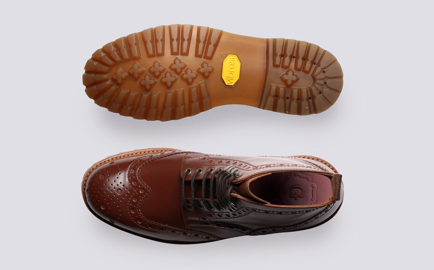Fred | Mens Brogue Boots in Tan on Vibram Sole | Grenson