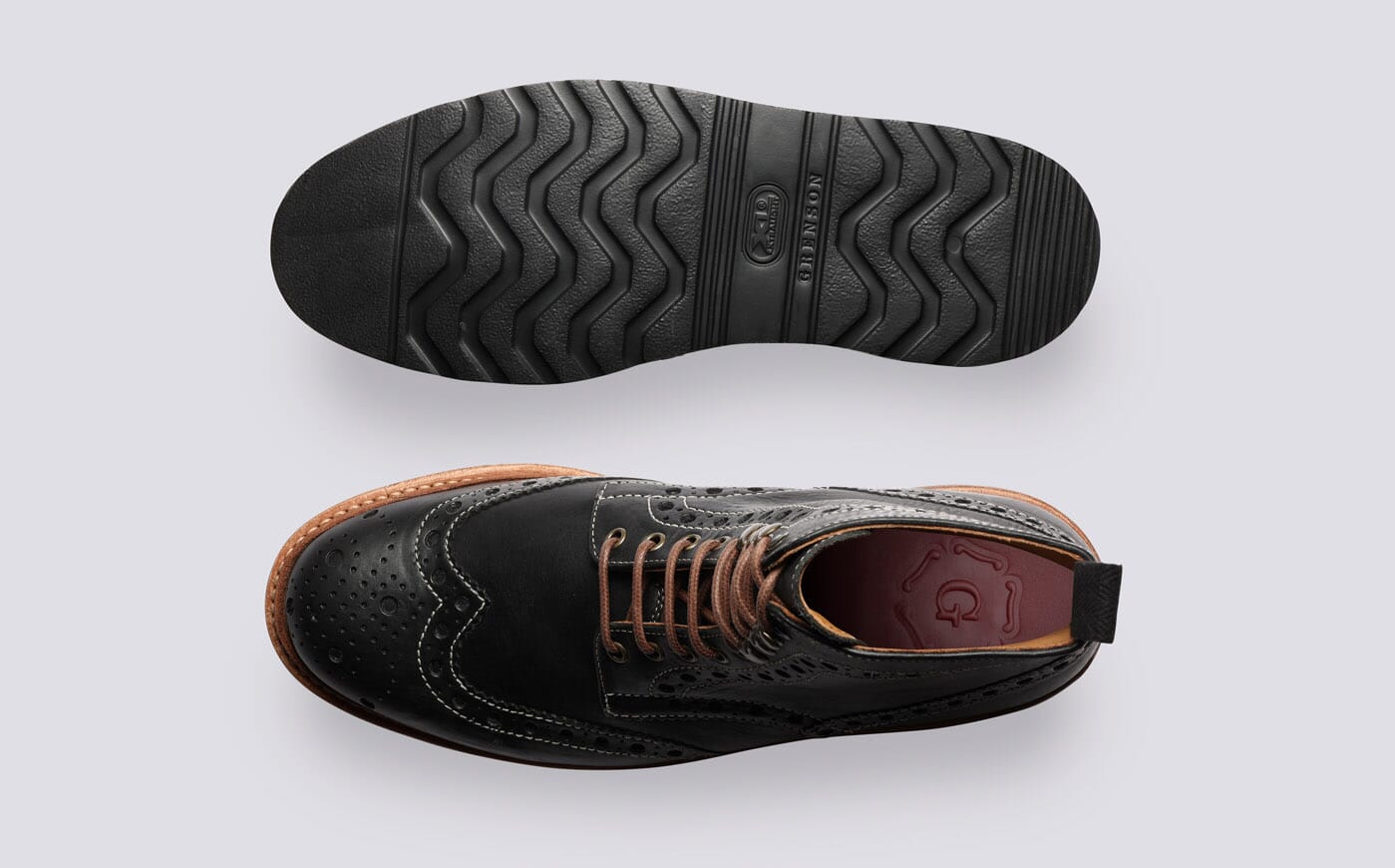 Fred | Mens Brogue Boots in Black Leather | Grenson