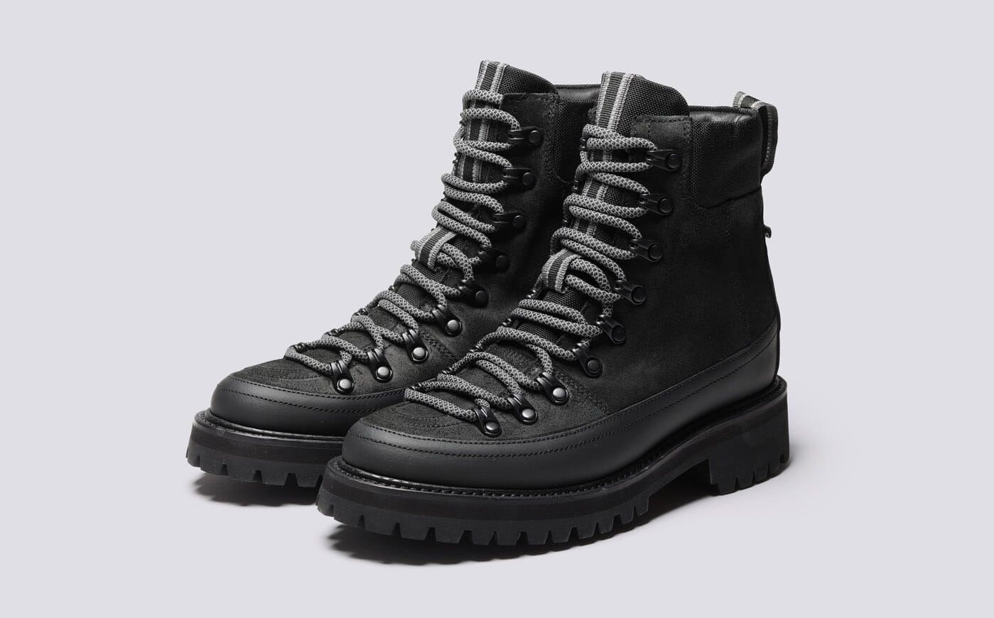 Nanette Tech Womens Hiker Boots in Black on Vibram Sole Grenson
