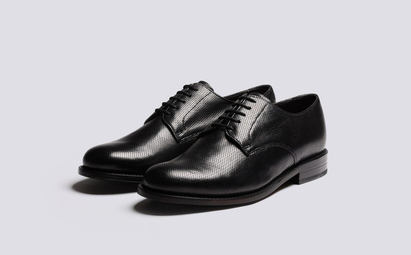 Curt Derby Shoes for Men in Black Dipped Leather Grenson