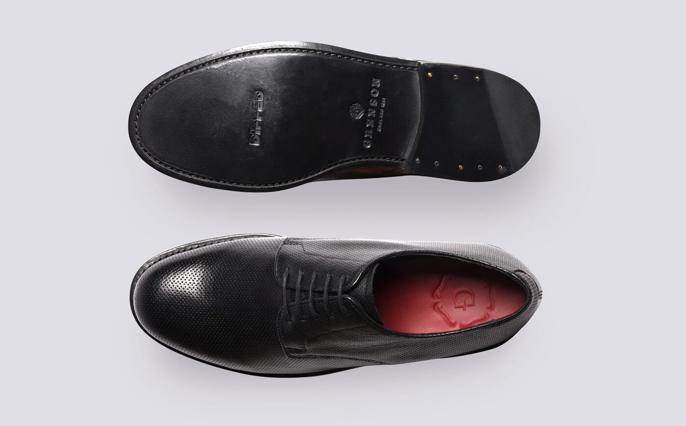 Curt Derby Shoes for Men in Black Dipped Leather Grenson