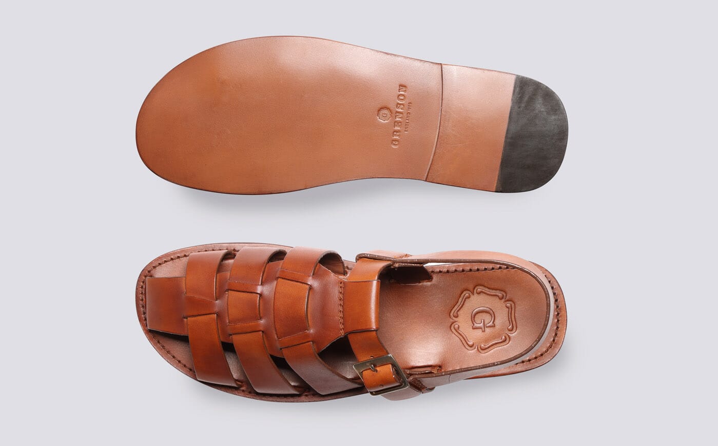 Quincy Mens Sandals in Tan Handpainted Calf Leather Grenson Shoes