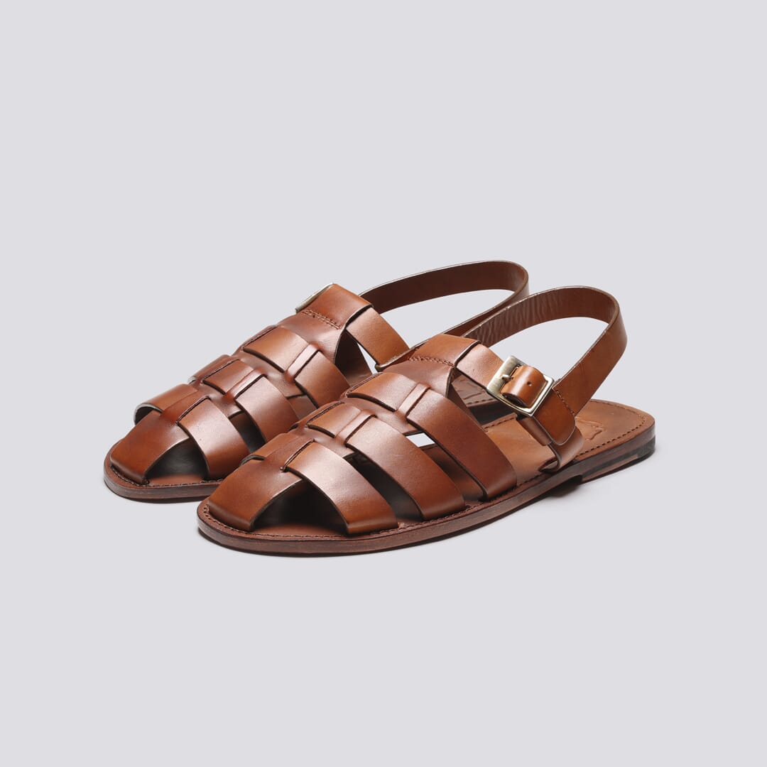 Quincy Mens Sandals in Tan Handpainted Calf Leather Grenson Shoes