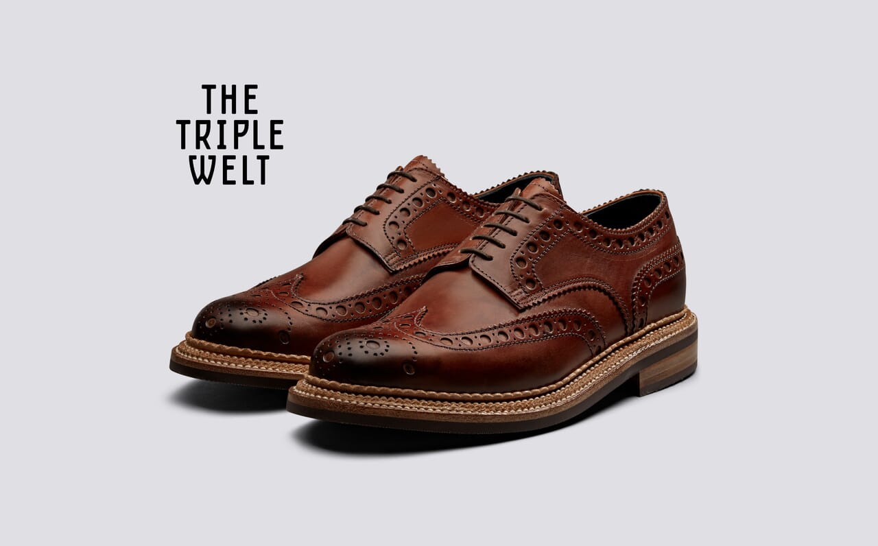 Stanley Mens Oxford Brogue in Tan Calf Leather with a Leather Sole Grenson