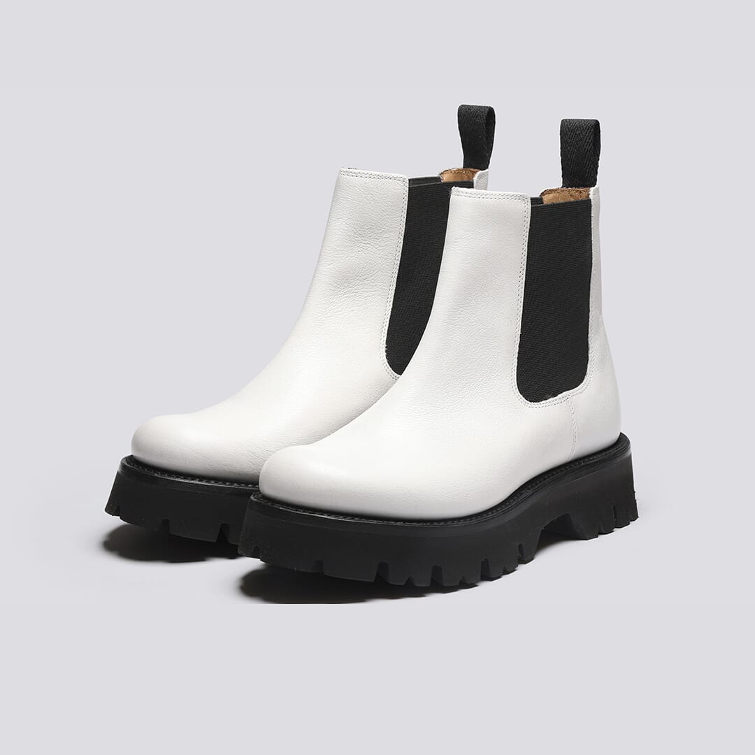 Harlow | Womens Chelsea Boots in White Tumbled Leather | Grenson