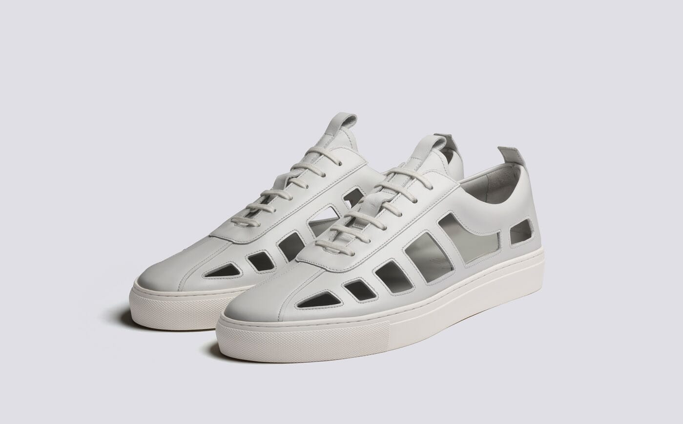Sneaker 76 Mens Cutout Sneakers in White Leather Grenson