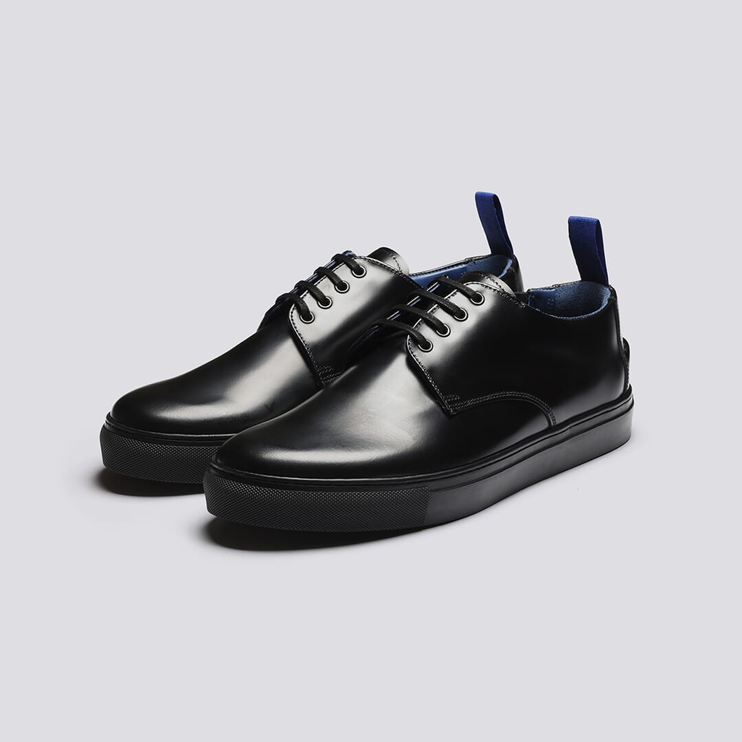 The Chef Shoe Mens Derby Sneakers in Black Leather Grenson