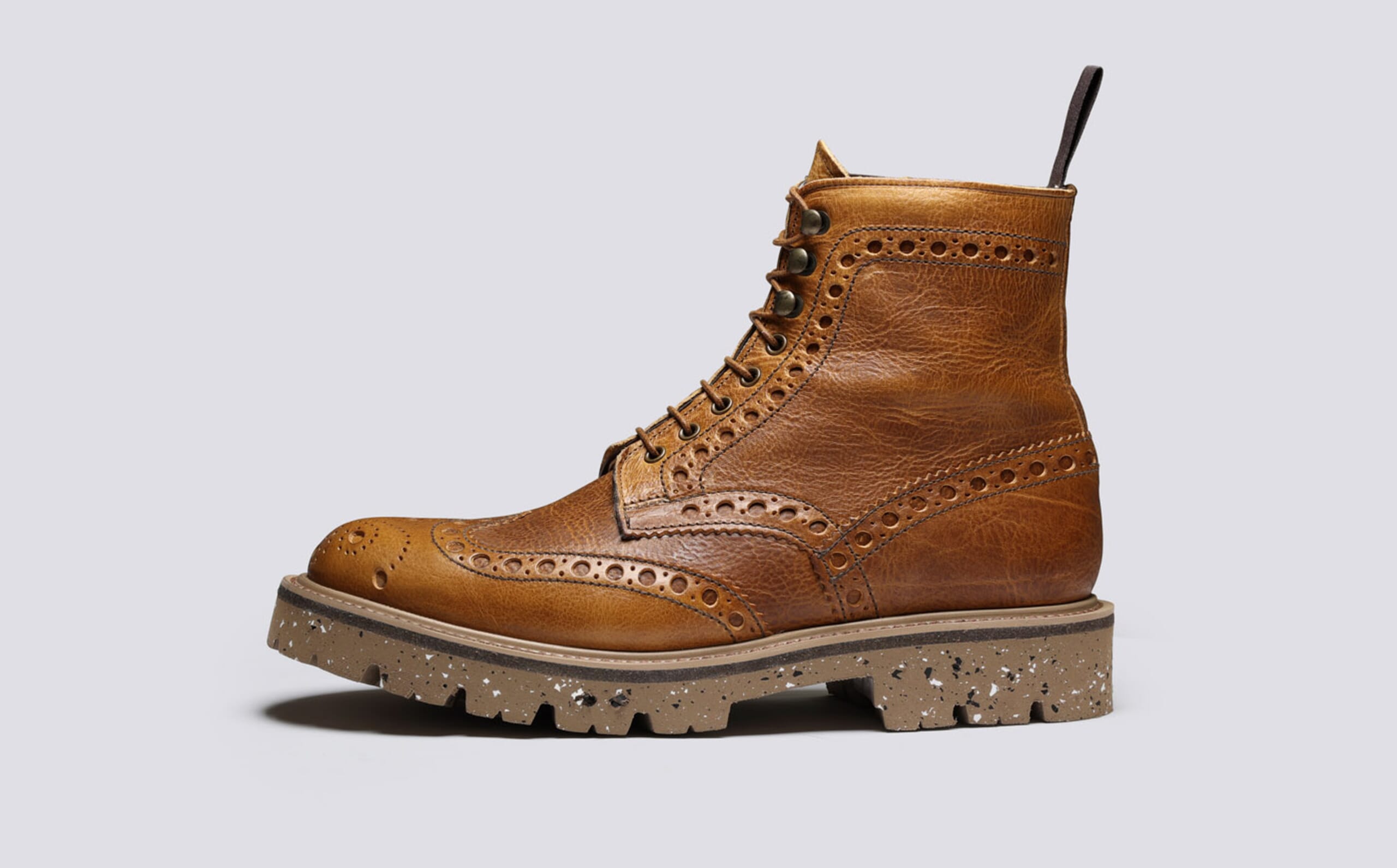 COPY - GRENSON FRED C Fred | Mens Brogue Boot in Tan Calf Leather with a White  main image 3