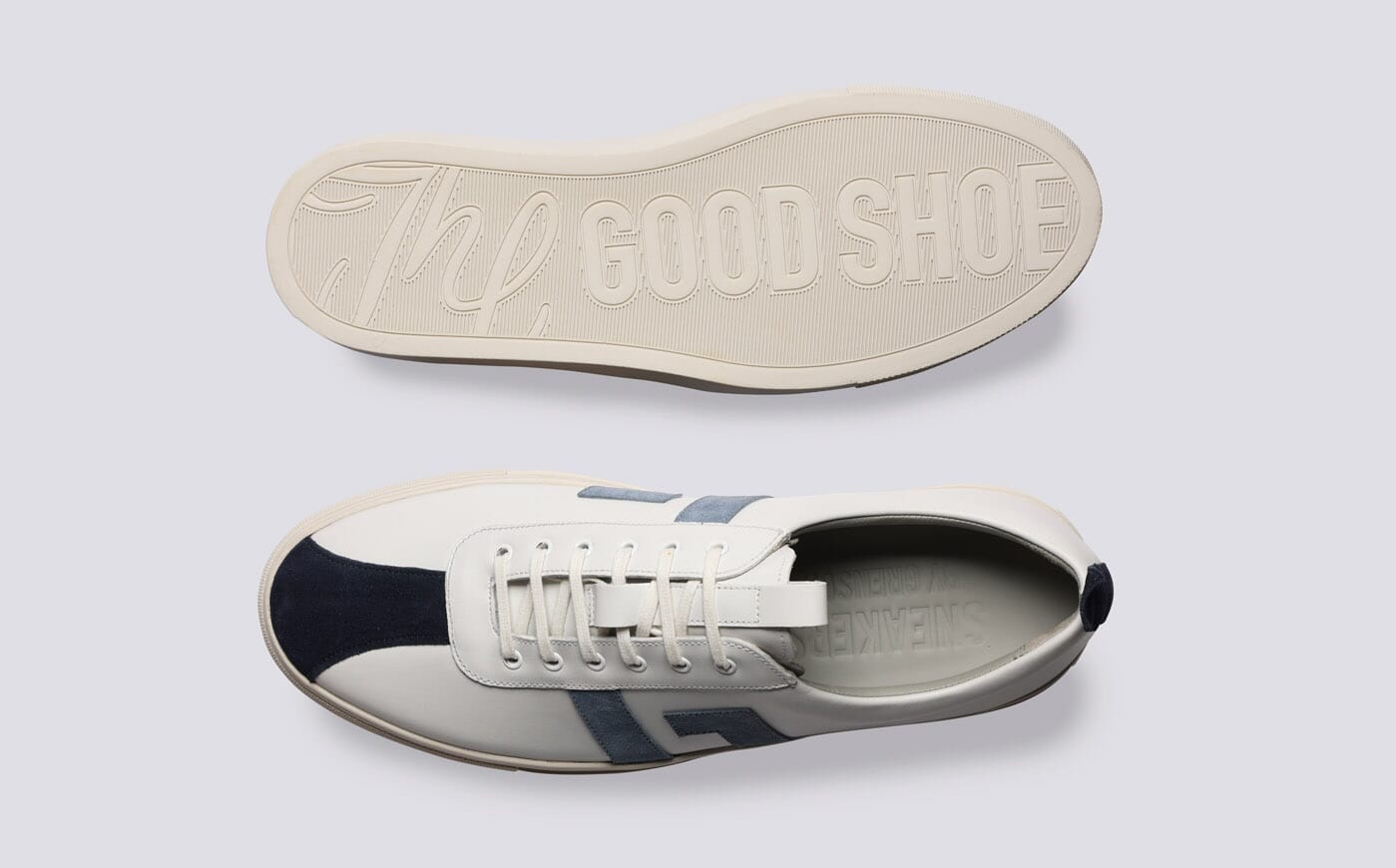 Sneaker 67 | Mens Sneakers in White with Blue Suede | Grenson