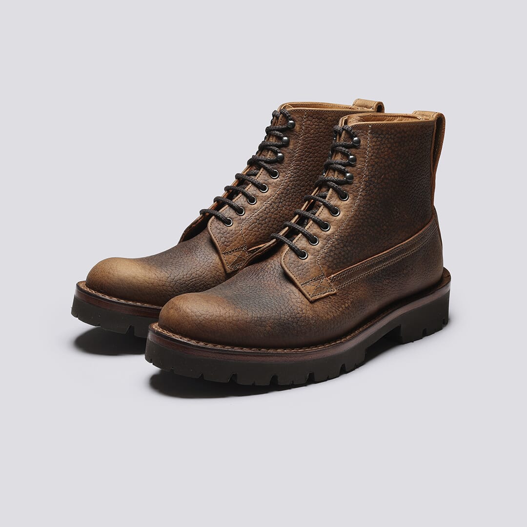 Vincent Mens Derby Boots in Dark Brown Grain Grenson