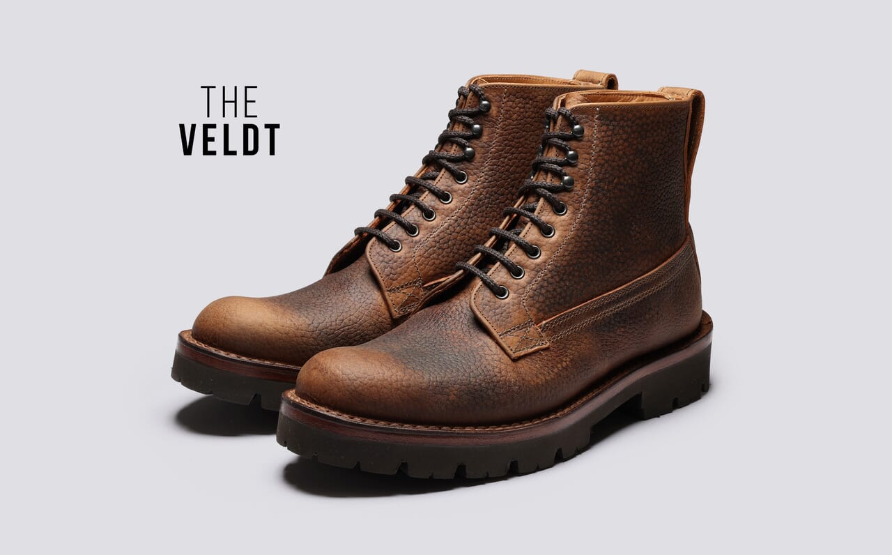 Vincent Mens Derby Boot in Brown Russia Grain Leather with a Commando Sole Grenson Shoes