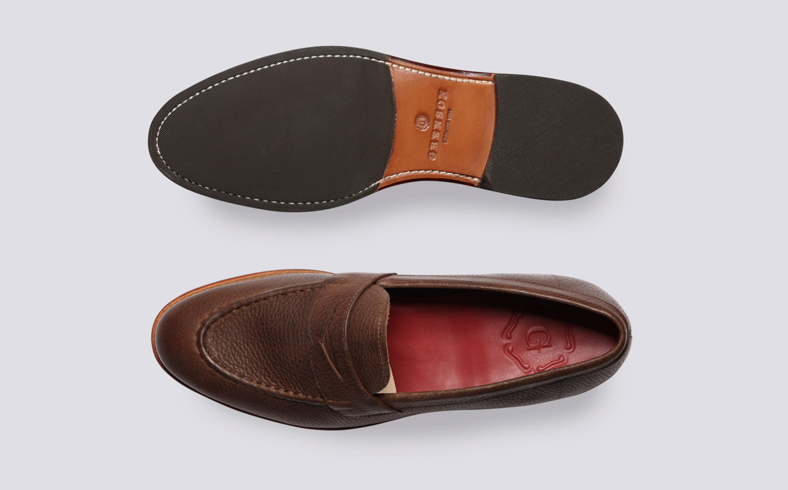 Grenson Shoes Mens Size 13 D Suede Penny Loafers Floyd Tan Leather Floyd | Mens Loafers in Brown Grain Leather | Grenson main image 3