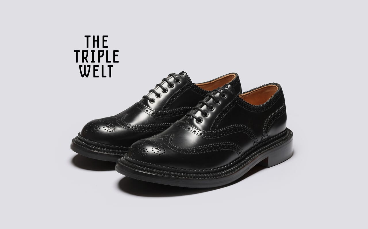 Dominic Mens Brogues in Black with Triple Welt Grenson