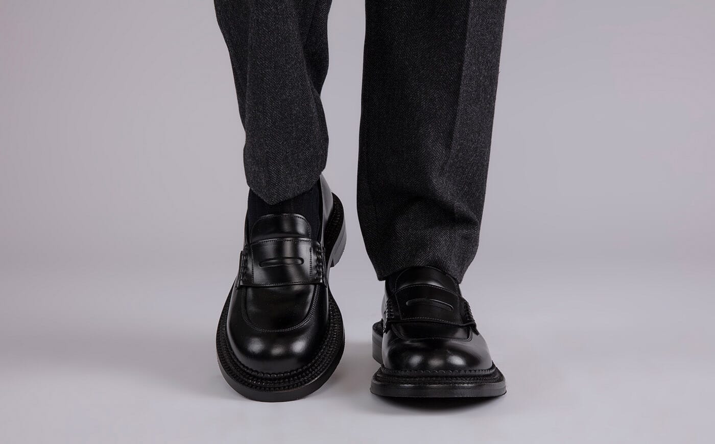 Dara Mens Loafers in Black with Triple Welt Grenson