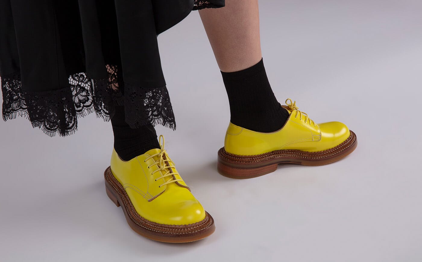 Devon Womens Shoes in Yellow with Triple Welt Grenson