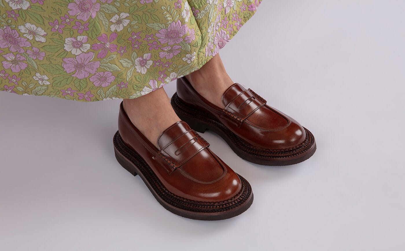 Deirdre Womens Loafers in Mid Brown with Triple Welt Grenson