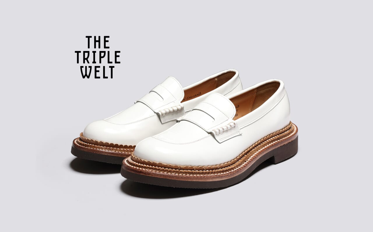 Deirdre Womens Loafers in White with Triple Welt Grenson