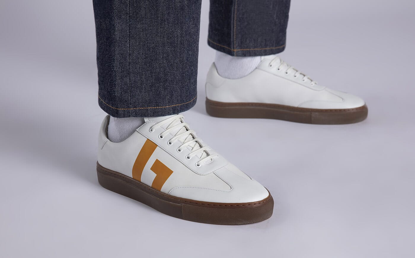 Mens NL 1 Non Leather Sneakers in White and Yellow Grenson