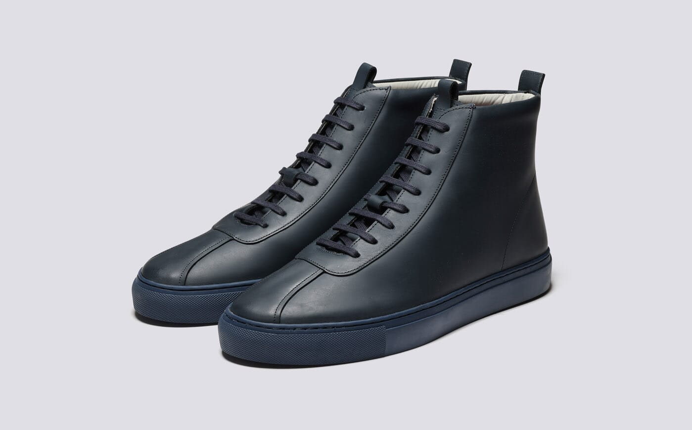 Sneaker 6 Mens Hi Top Sneakers in Blue Rubberised Leather Grenson