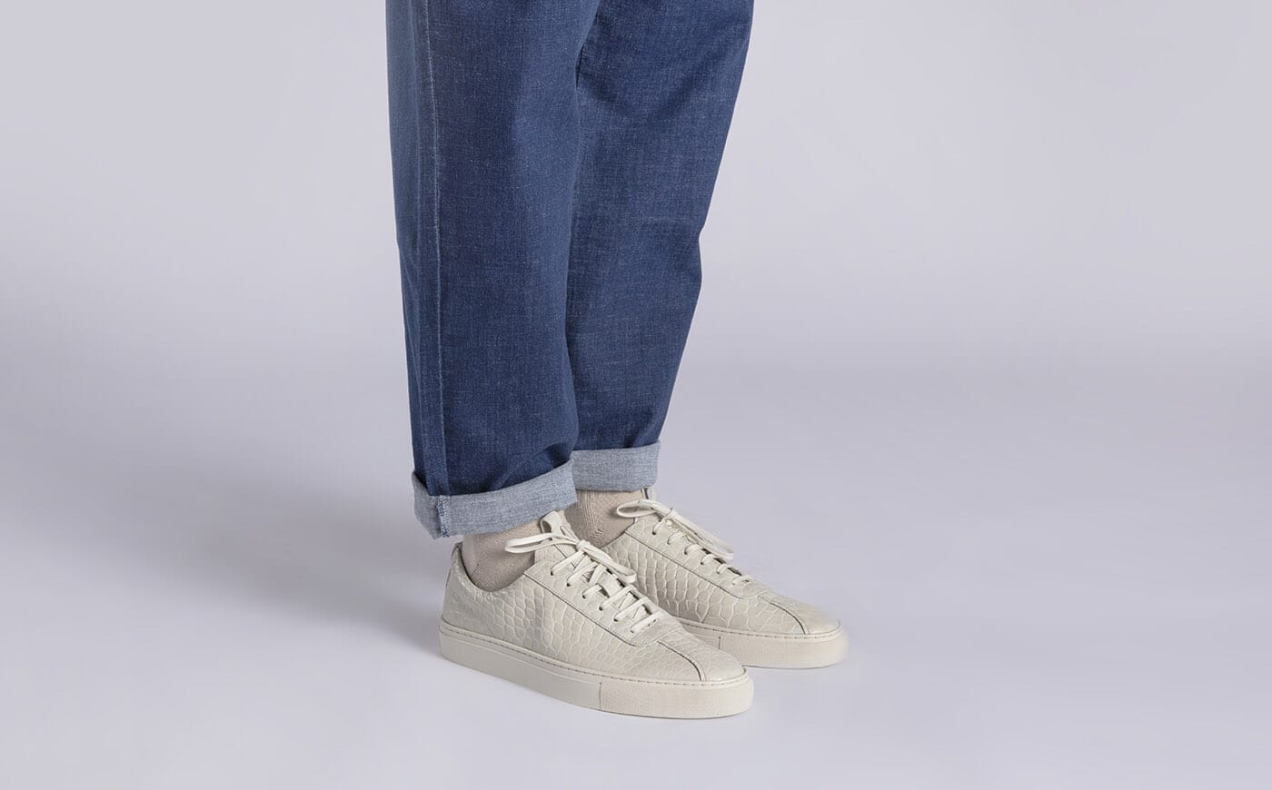 Sneaker 1 Mens Sneakers in Off White Printed Leather Grenson