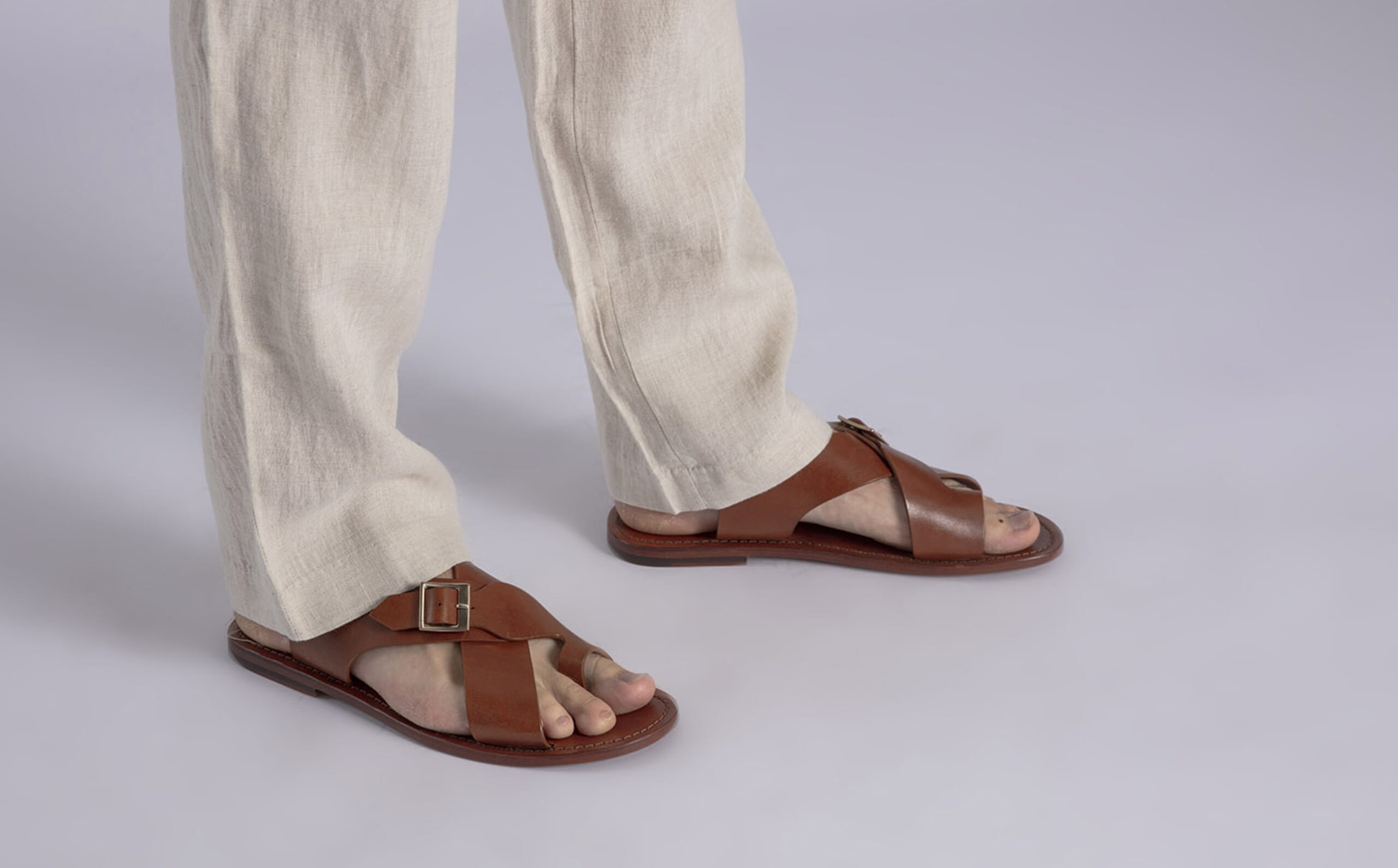 men’s tan leather sandals with adjustable buckles and ankle strap #sandals AJ4759s.jpg main image 4