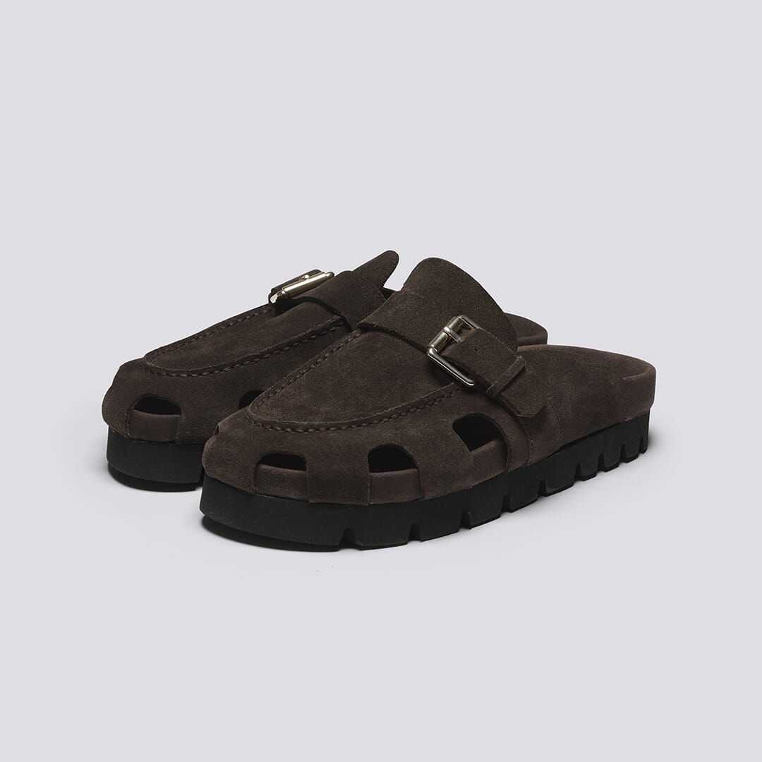 Dale | Clog Sandals for Men in Brown Suede | Grenson