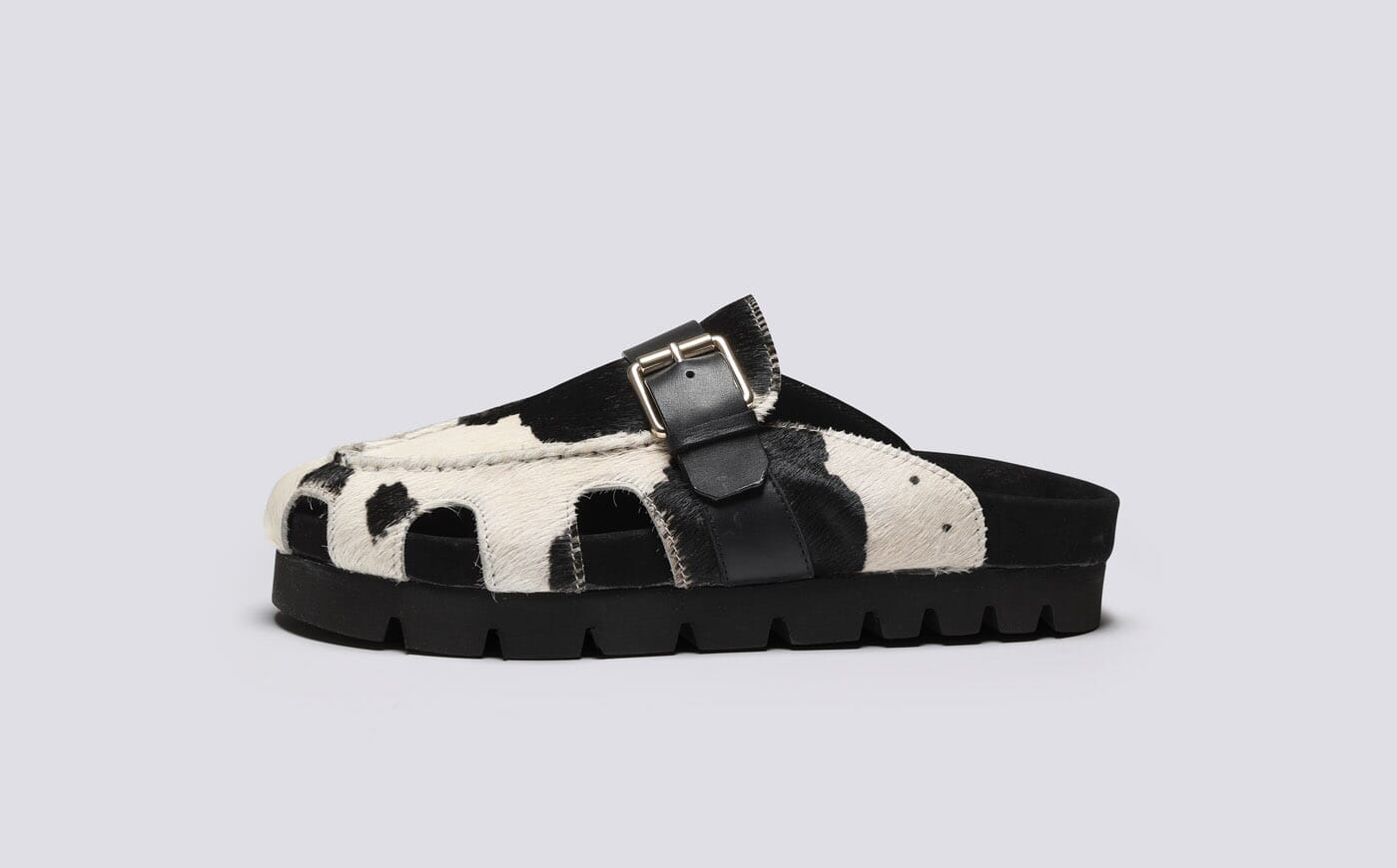 Dotty Clog Sandals for Women in Cow Print Leather Grenson