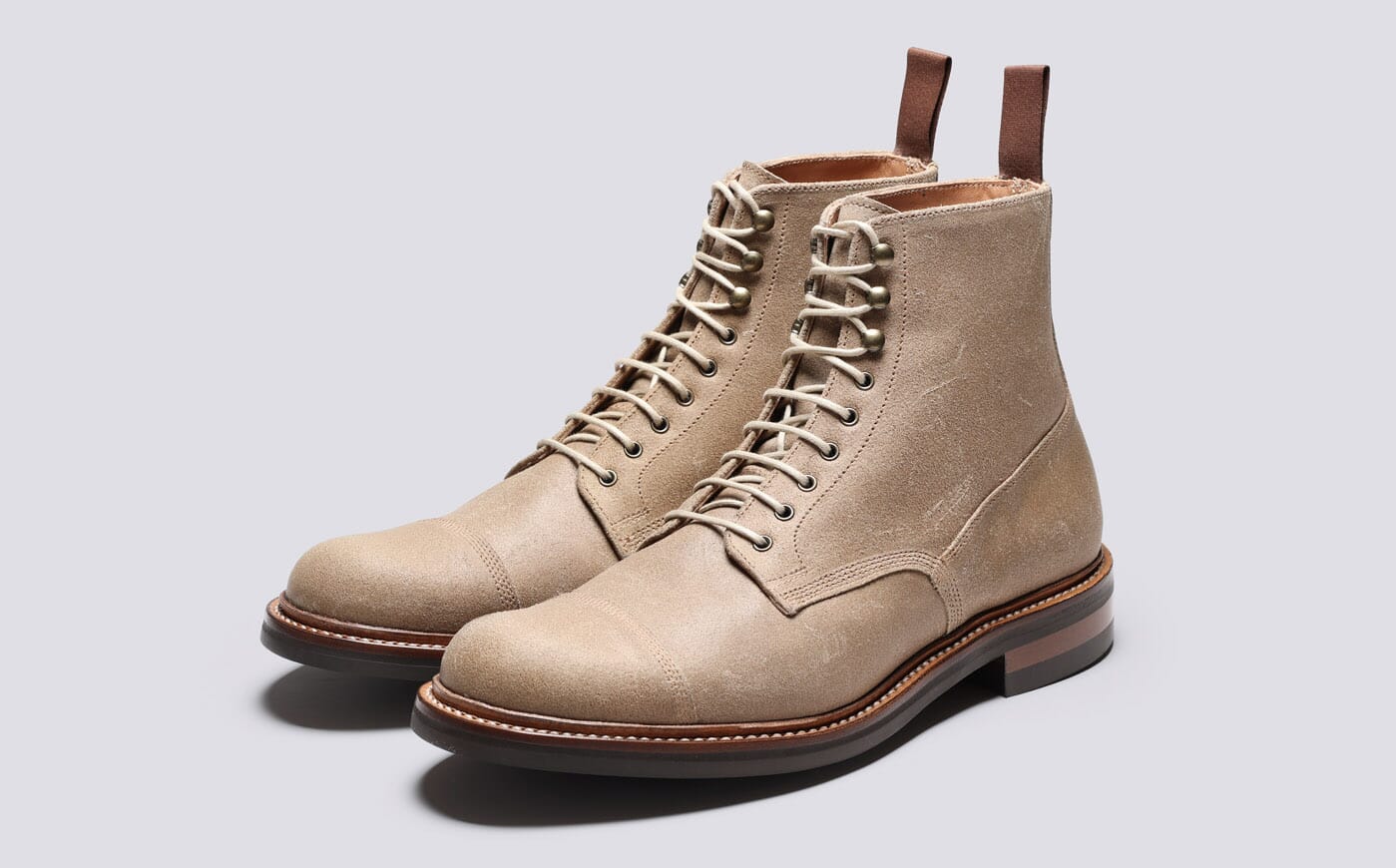 Randall | Mens Derby Boots in Taupe Suede | Grenson