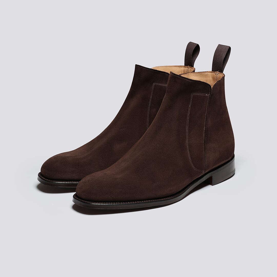 Shoe 11 | Mens Chelsea Boots in Dark Brown Suede | Grenson display picture 1