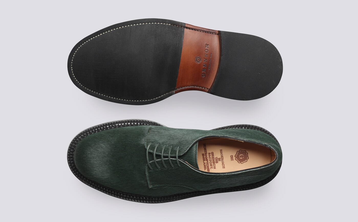 Curt Mens Triple Welt Derby Shoes in Green Hair on Hide Grenson