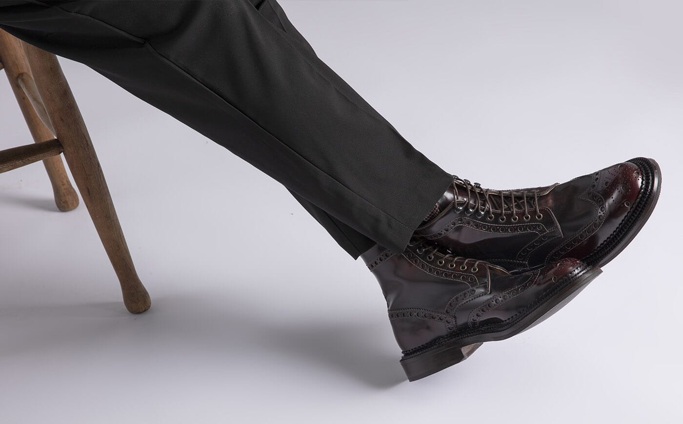 Fred Mens Triple Welt Brogue Boots in Burgundy Leather Grenson